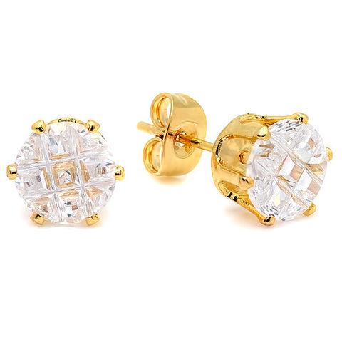 Women's Stud Earrings in 18 CT Gold Plated w/Simulated Diamonds