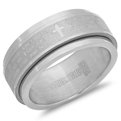 Stainless Steel Prayer Spinning Ring "Our Father"