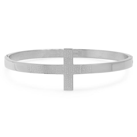 Ladies Stainless Steel Cross Bangle Bracelet "Our Father" Prayer