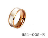 Ladies 18k rose gold plated stainless steel mother of pearl band ring