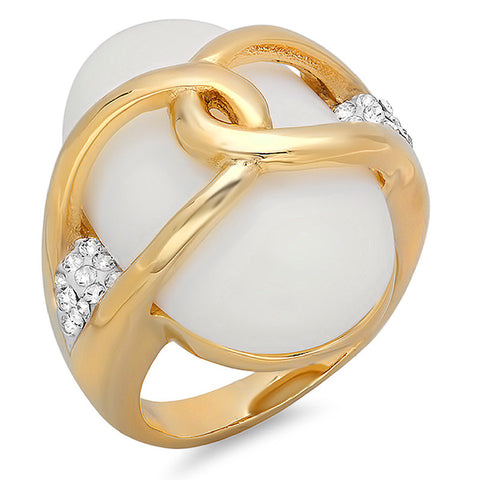 Ladies 18 KT Gold Plated Cocktail Ring with Mother of Pearl and Simulated Diamonds Accent
