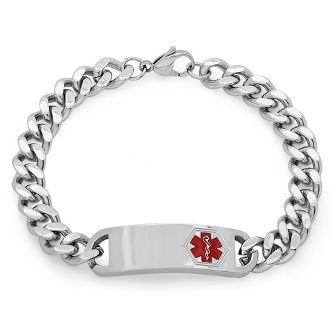 Steeltime Stainless Steel Curb Bracelet With Medical Accent