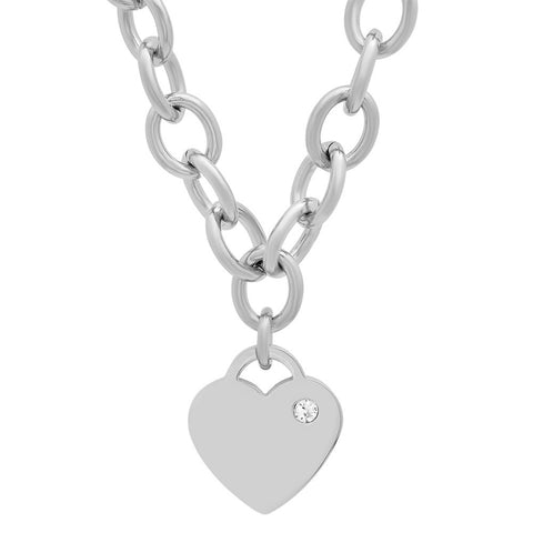 Ladies Stainless Steel Heart Design with CZ Stone Necklace