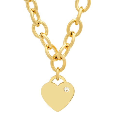 18kt Gold Plated Stainless Steel Necklace with Heart design & Cz Stone