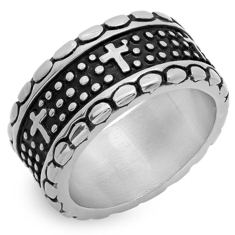 Men's Stainless Steel Ring with Cross Accent
