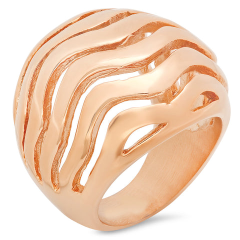 Ladies 18k Rose Gold Plated Stainless Steel Wave Design Ring