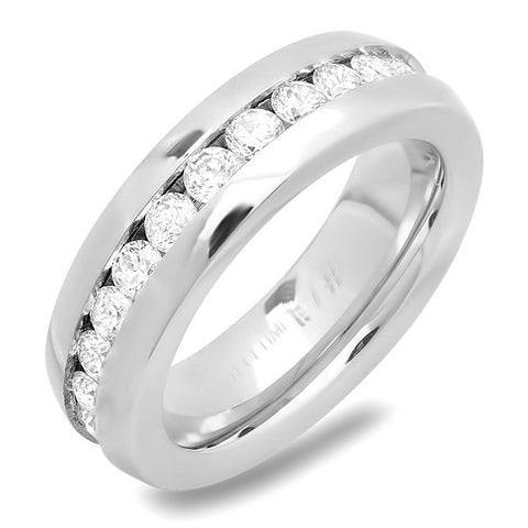 Steeltime Ladies Stainless Steel Engagement Ring with Simulated Diamonds