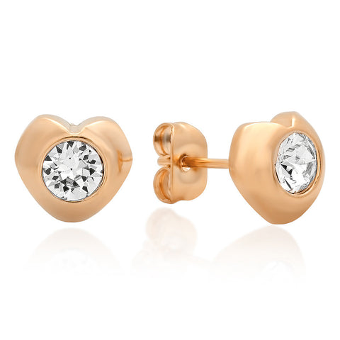 18kt Rose Gold Plated Stainless Steel Heart Shape Stud Earrings with SW Stones