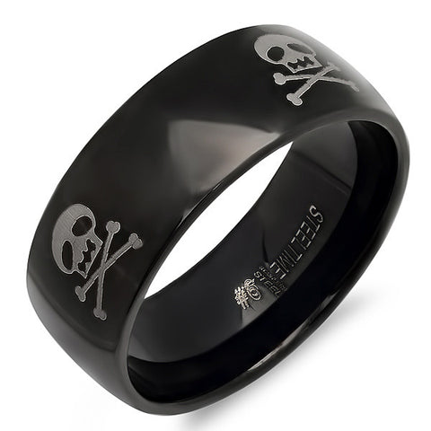 Black IP Stainless Steel Ring With Skull Designs