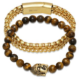 Tiger Eye Buddha and 18k Gold Plated Bracelets Box Set