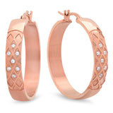 Ladies 18 KT Rose Gold Plated Hoops w/Simulated Diamonds and X Accent