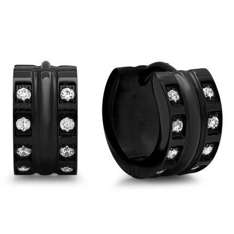 Unisex Black IP Huggies W/Simulated Diamonds
