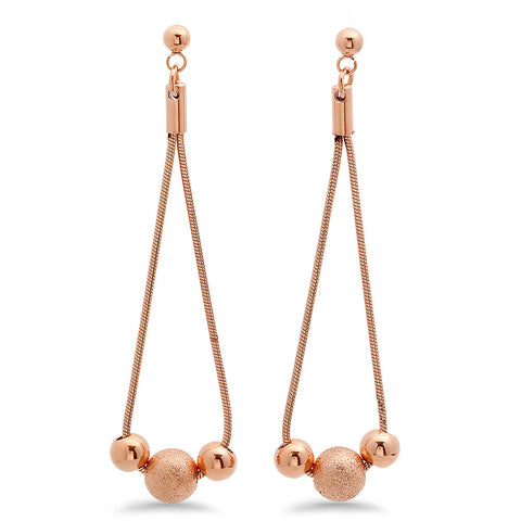Ladies 18k Rose Gold Plated Stainless Steel Hanging Earrings