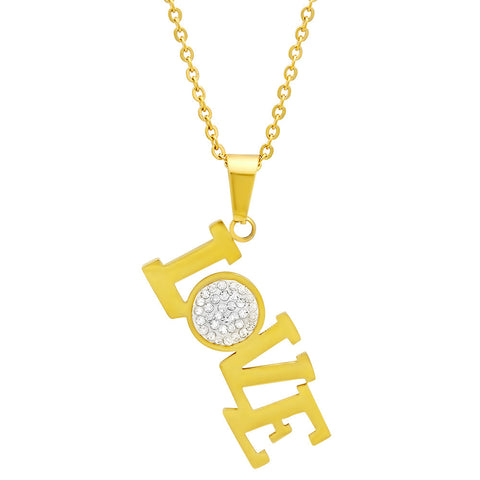 18kt Gold Plated Stainless Steel Pendant With Love Design and CZ Stones