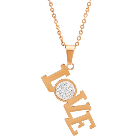 18kt Rose Gold Plated Stainless Steel Pendant With Love Design and CZ Stones