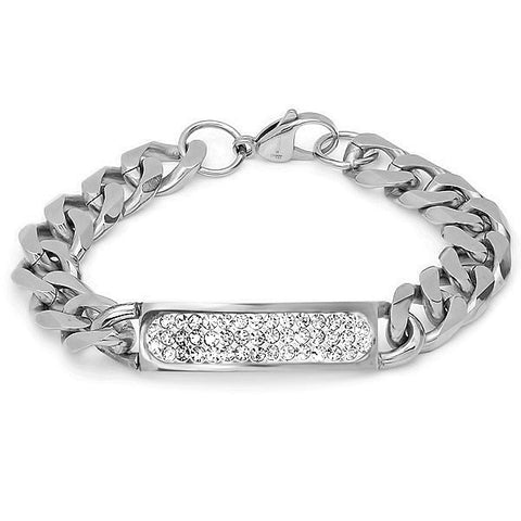 Stainless Steel ID Bracelet with Simulated Diamonds