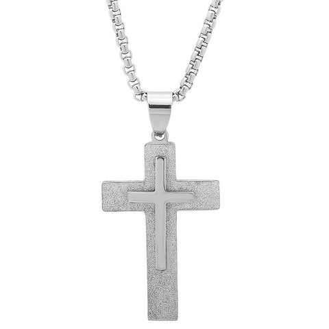Men's Stainless Steel Necklace with Two-Tone Crucifix Pendant