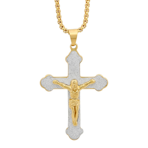 Steeltime Men's Stainless Steel & 18 Kt Gold Plated Crucifix Pendant