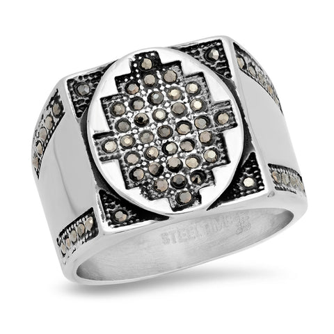 Men's Stainless Steel Black CZ Accented Ring
