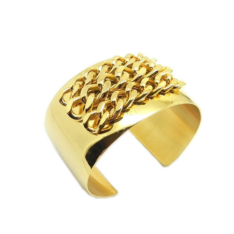 Ladies 18 Kt Gold Plated Cuff Bracelet with Braided Links