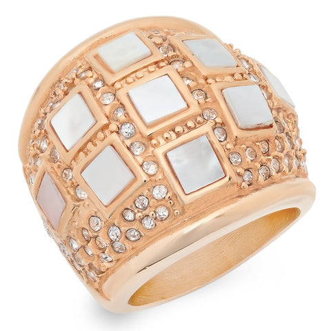 Ladies 18kt Rose Gold Plated Stainless Steel Mother of Pearl Ring