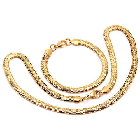 Steeltime 18 KT Gold Plated Stainless Steel Bracelet/Necklace Set