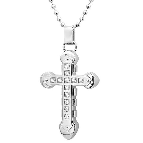 MEN'S STAINLESS STEEL CROSS PENDANT WITH CZ DIAMONDS ACCENTS