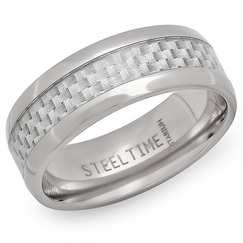 Steeltime Men's Stainless Steel Ring With Carbon Fiber Accents