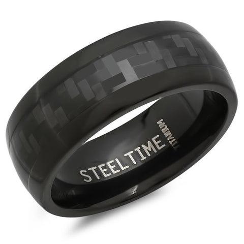 Steeltime Men's Black IP Stainless Steel and Black Carbon Fiber Ring