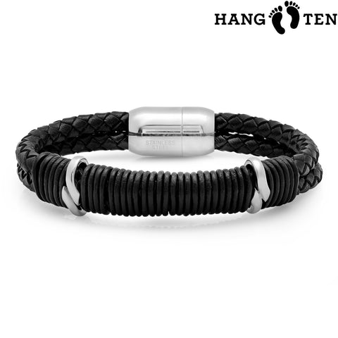 Men's Braided Leather Stainless Steel Bracelet