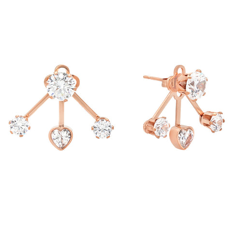 18k Rose Gold Plated Simulated Diamond Earring Jacket with Heart Accent