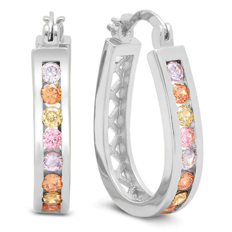 Ladies 18k white gold plated multicolored hoop earrings