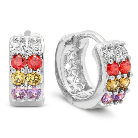 Ladies 18k white gold plated multicolored huggies earrings