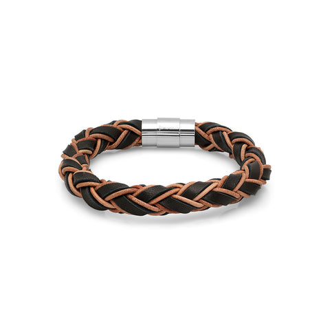 Men's Black/Orange Twisted Genuine Leather Bracelet
