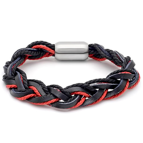 Men's Black/Red Genuine Leather Bracelet