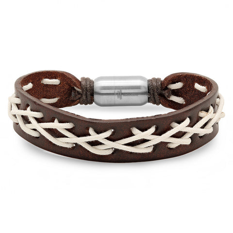 Genuine Leather Bracelet in Brown & Lace Design