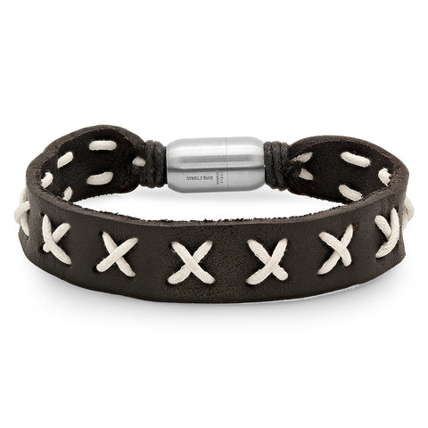 Black Genuine Leather Bracelet Cross Lace Design