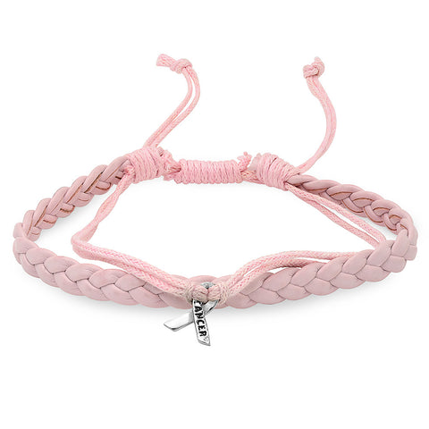 Ladies Pink Leather Breast Cancer Bracelet