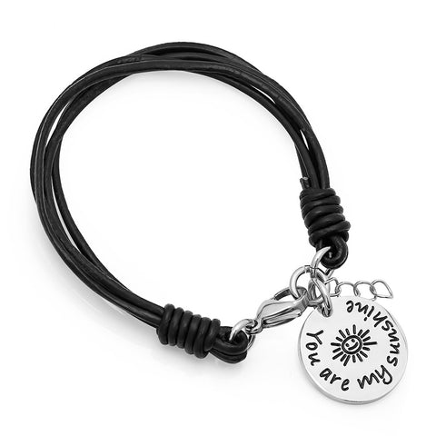 Ladies Leather Bracelet with Circle Accent