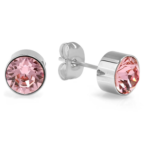 Ladies Stainless Steel Pink Swarovski Stud Earrings