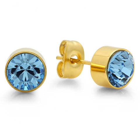 18k Gold Plated Stainless Steel Birthstone (March) Earring Studs
