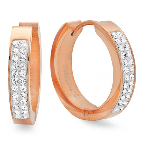 Ladies 18 Kt Rose Gold Plated Huggie Earrings with Swarovski Crystals 21mm