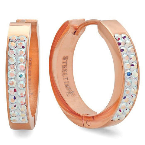 Ladies 18 Kt Rose Gold Plated Huggie Earrings with Swarovski Crystals With Colors 21mm