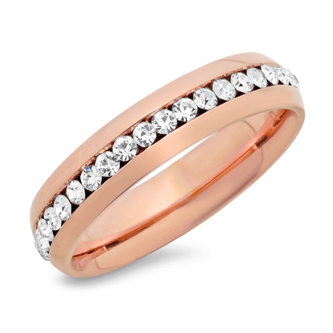 Ladies 18kt Rose Gold Plated Stainless Steel Ring With CZ Stones