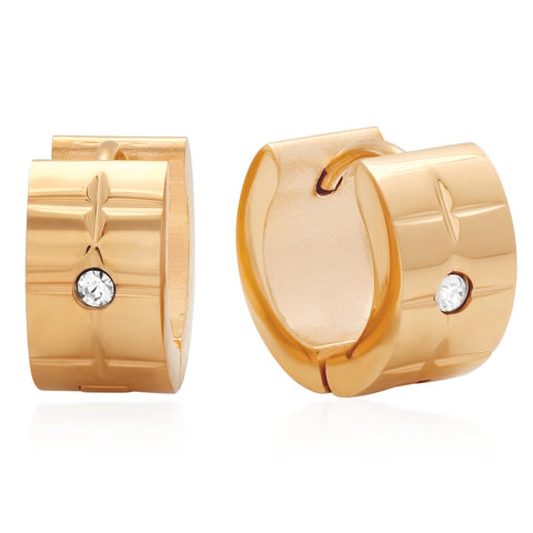 18kt Rose Gold Plated Stainless Steel Huggie Earrings with SW Stones