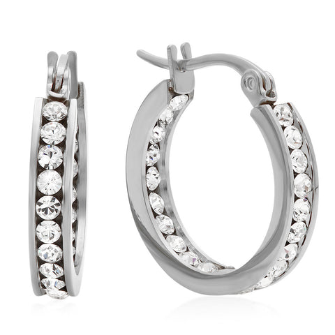 Stainless Steel Hoop Earrings Layered With SW Stones