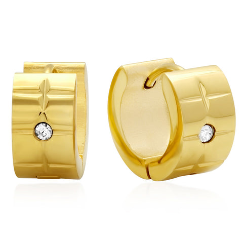18kt Gold Plated Stainless Steel Huggie Earrings with SW stones