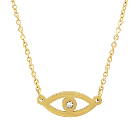 18kt Gold Plated Stainless Steel Necklace With Eye Design and CZ Stone
