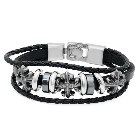 Men's Alloy and Simulated Braided Leather Bracelet