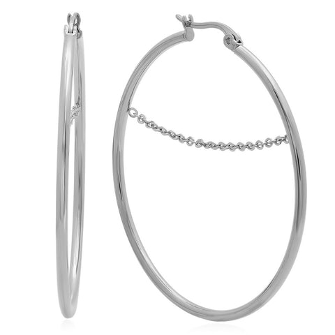 Stainless Steel Hoop Earrings With Chain Links